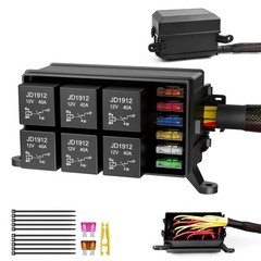12V Fuse Relay Box 6 Way Pre-Wired Universal Relay Panel for Automotive Car