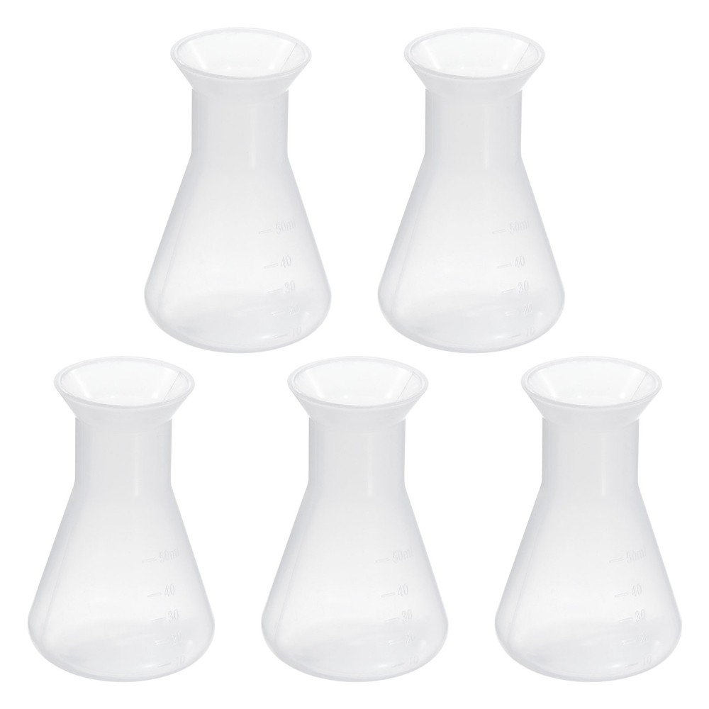 50ml Plastic Erlenmeyer Flask, 5 Pack Wide Mouth Conical Flask