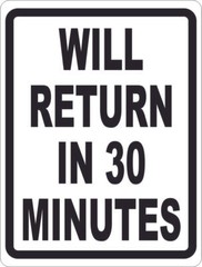 Will Return in 5 Minutes Sign. Size Options. Business Hours Open Closed Back