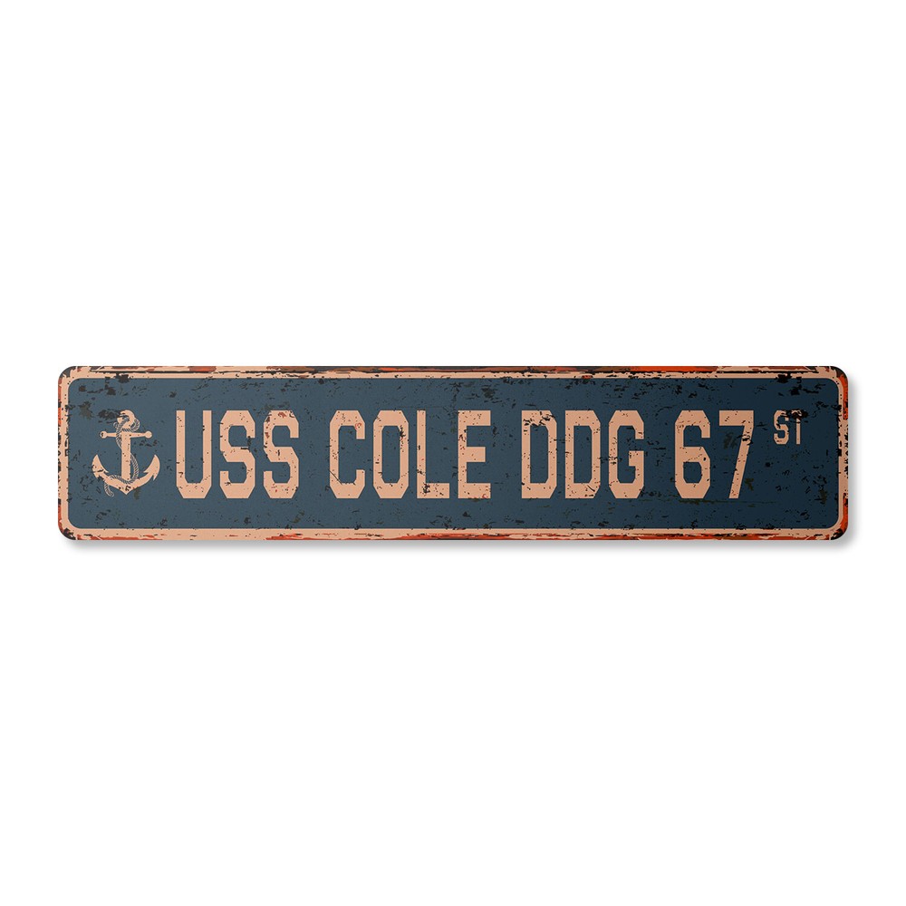 USS COLE DDG 67 Vintage Street Sign us navy ship veteran sailor rustic gift