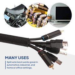 Self-Wrap Braided Wire Loom Cable Sleeve Management Tube Cord Protector