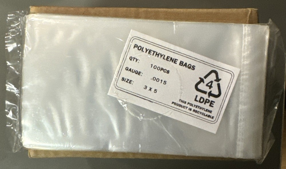 Clear Cello 100 ct Poly Plastic Bags – No Seal – Open Top 3” x 5”