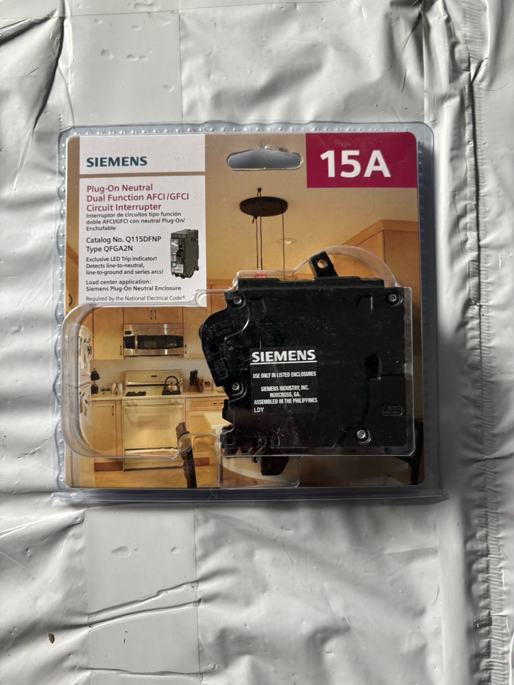 Siemens 15A Plug-On Neutral AFCI/GFCI Q115DFNP Circuit Breaker Type QFGA2N