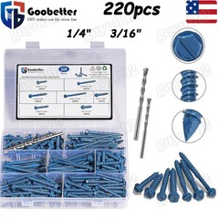 230 x Flat/Hex Washer Head Concrete Masonry Screw Tapcon Anchor & Bit 1/4″ 3/16″