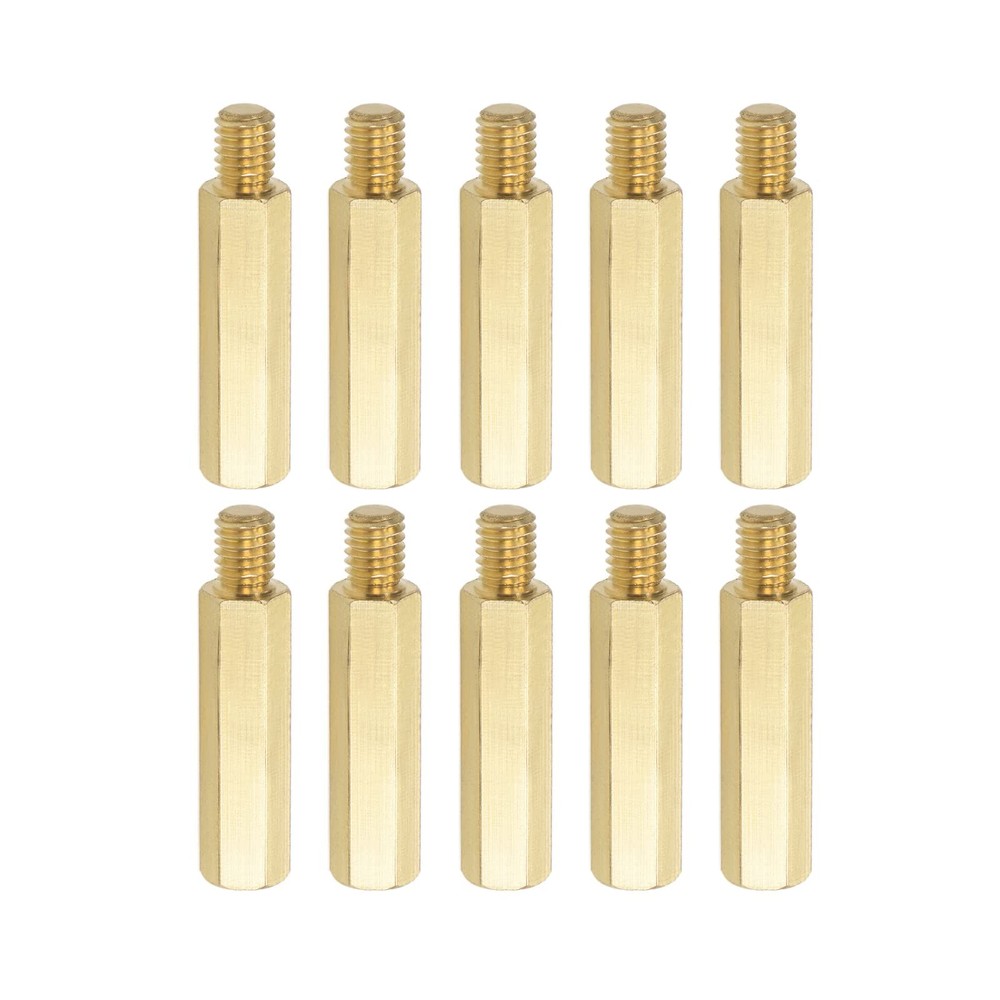 M6 Brass Hex PCB MaleFemale Standoff Screws Gold Tone 30mm+8mm 10 Pcs