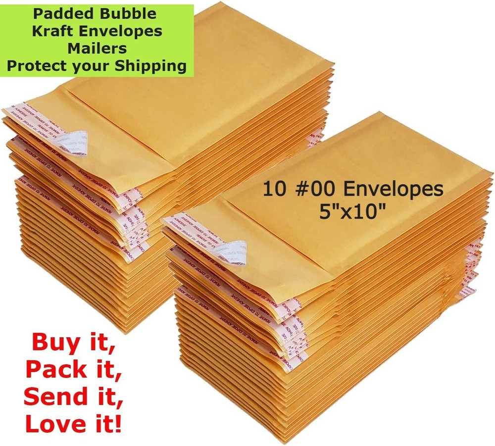 10 #00 5X10 Kraft Paper Bubble Padded Envelopes Mailers Case 5”X10”