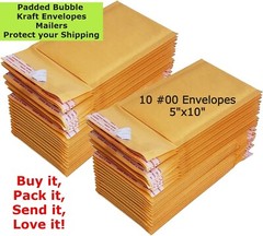 10 #00 5X10 Kraft Paper Bubble Padded Envelopes Mailers Case 5”X10”