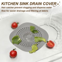 2Pcs Square Drain Cover 5.9 Inch Shower Hair Catcher Gray/White