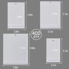 400Pcs Clear Plastic Self Sealing Bags with Hang Hole Resealable Storage Celloph