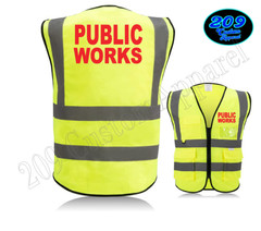 PUBLIC WORKS HI-VIS SAFETY VEST W/ POCKETS 2″ REFLECTIVE STRIPS FRONT & BACK