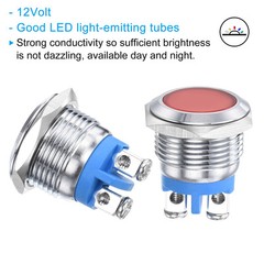 5pcs 16mm 5/8″ Metal Indicator Light Waterproof IP67 12V AC/DC Red