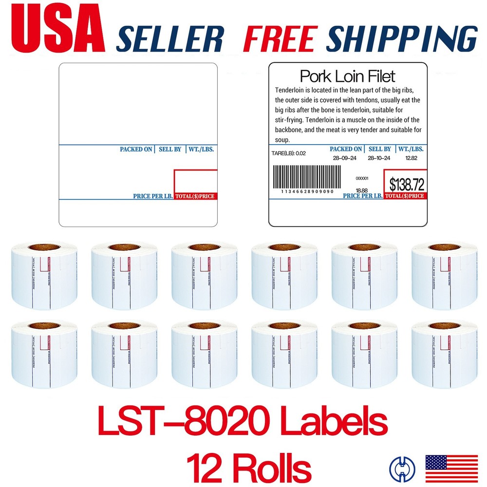 CAS LST-8020 Printing Scale Label, 58 x 60 mm, UPC/Ingredients x 12 Rolls Box