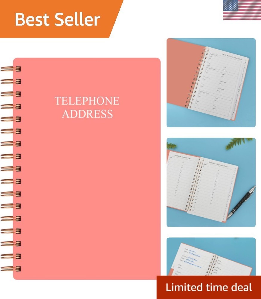Stylish A-Z Telephone & Birthday Log Book in Rose – 3.5×5.25 inches, 130 Pages