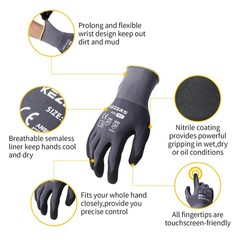 Work Gloves with Nitrile Coat and Micro Foam Grip on Palm and Fingers,12Pairs…