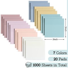 [1000 Sheets] Transparent Sticky Notes, 3×3 inch Pastel Color Clear Sticky No…