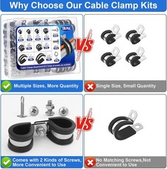 176Pcs Cable Clamps Set with 72Pcs Screws, 8 Sizes Rubber Insulated Pipe Clamp