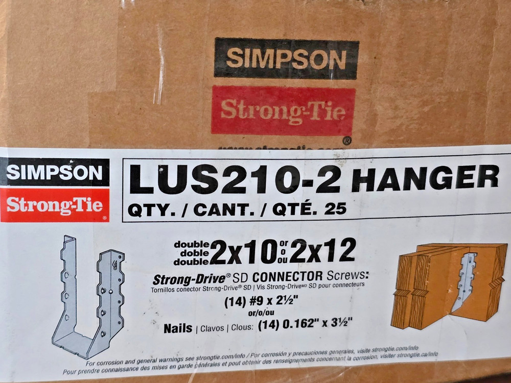 Simpson Strong Tie LUS210-2 2×10 Double Shear Face Mount Joist Hanger BOX/25