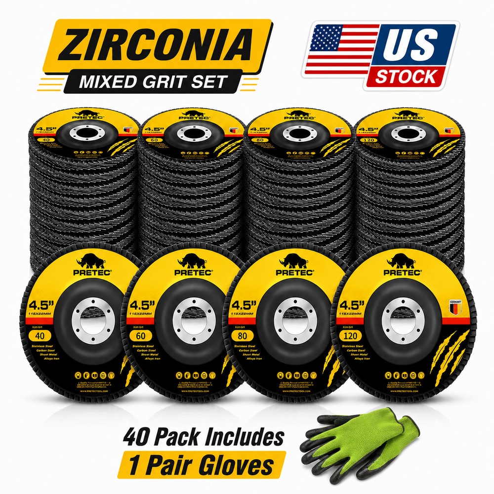 40 Pack 4-1/2″ Zirconia Flap Discs 40/60/80/120 Grit T27 7/8″ w/ Gloves Grinder