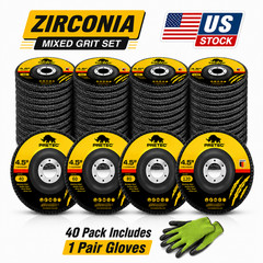40 Pack 4-1/2″ Zirconia Flap Discs 40/60/80/120 Grit T27 7/8″ w/ Gloves Grinder