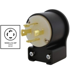 30A 480V NEMA L16-30P 4-Prong Locking Male Right Angle Plug Assembly in Black