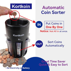 Automatic Coin Sorter 5 in 1 Coin Counter with Coin Wrappers, Sort Your Spare