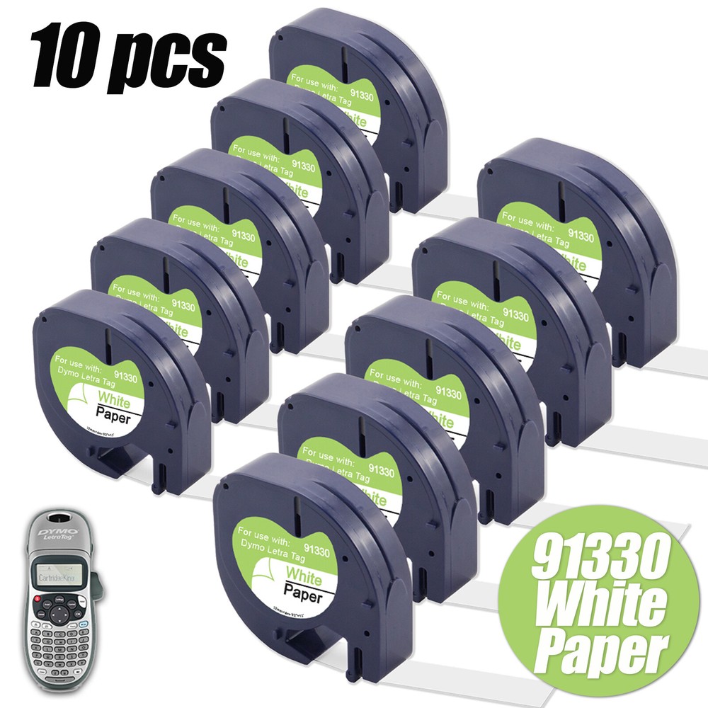 10PK Dymo LetraTag Refill 91330 Paper White Label Tape 12mm 1/2” LT-100H XR XM
