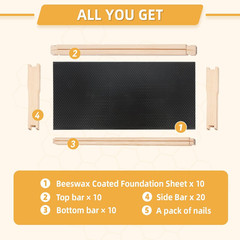 10 Pack Beehive Frames and Wax Foundations for Deep Brood Bee Hives with Wooden