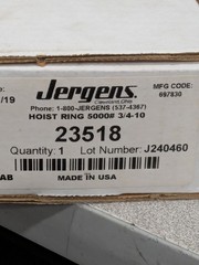 Jergens Safety Engineered Center Pull Hoist Ring: 5000.000 lb Capacity 23518