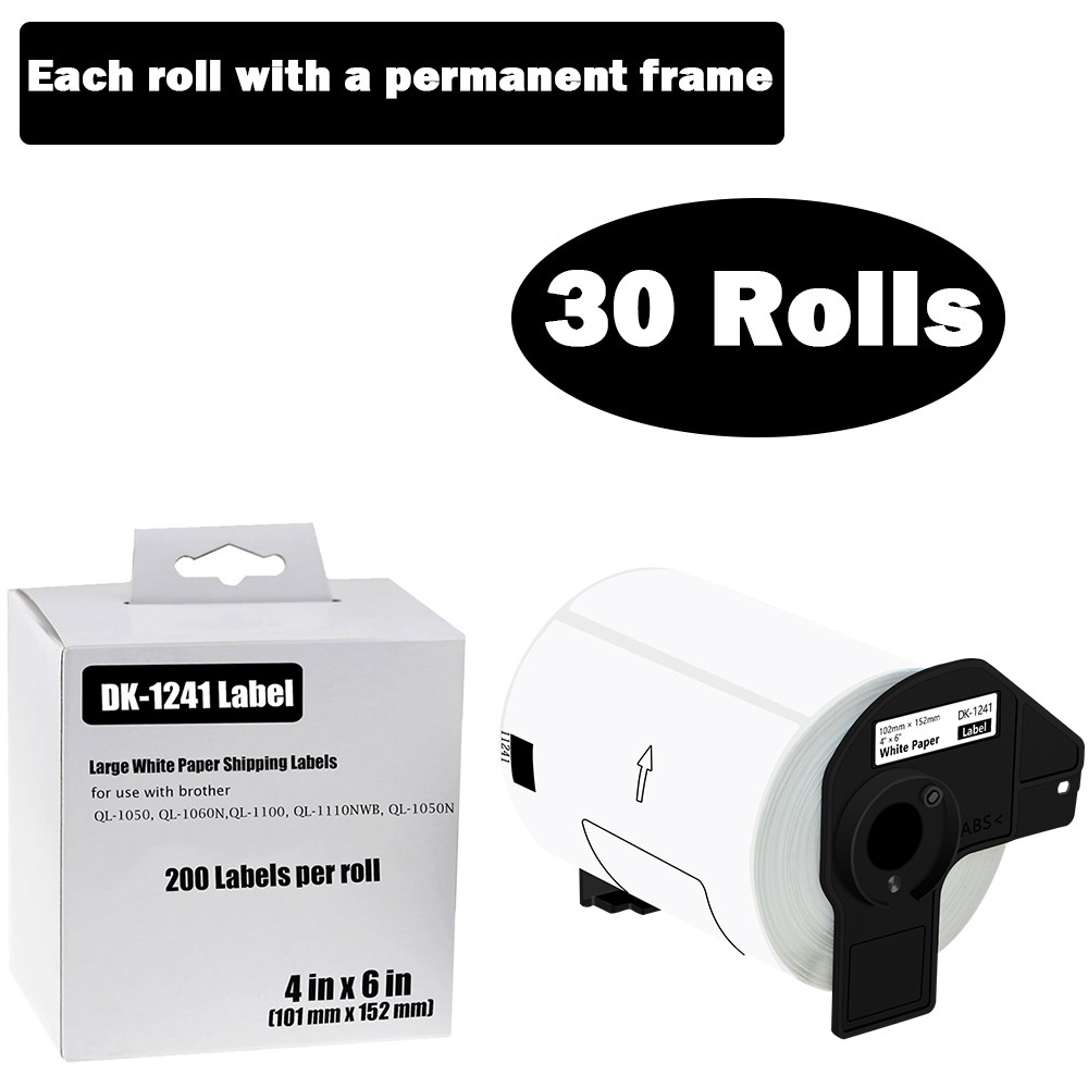 30Rolls 102mmx152mm DK-1241 Paper Shipping Label Fit for Brother QL-1100
