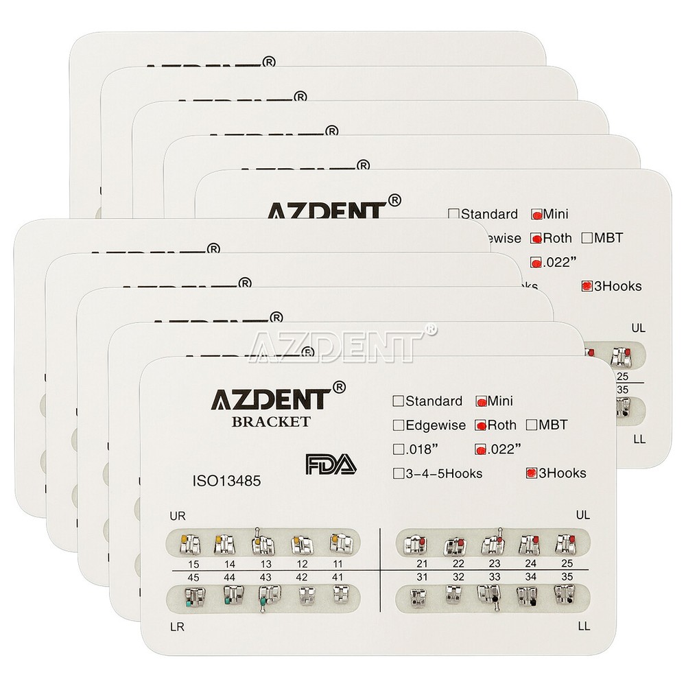 AZDENT Dental Orthodontic Bracket Braces Mini Roth Slot .022 Hooks 3-4-5