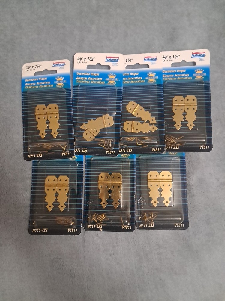 7 Pk of 2 Brass Miniature Decorative Hinge 5/8 In. x 1-7/8 In. National N211-433