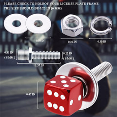 4Pcs Red Dice License Plate Frame Screws – Universal Fastener Kit for Car, Van,