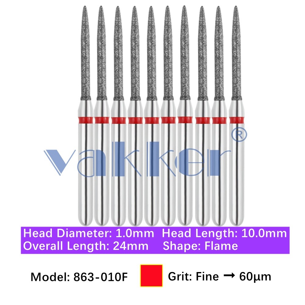 10/Pk Vakker Dental Diamond Burs Flame FG 863-010F Fine Grit FG High Speed