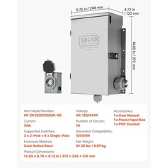 Manual Transfer Switch 50A Generator Transfer Switch Kit NEMA 3R 12500W 120/240V