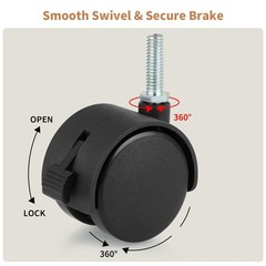 Durable 2″ Nylon Stem Casters with Brake, 4 Pcs – Ideal for Furniture Mobility