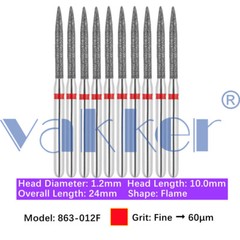 10/pk Vakker Dental Flame Diamond Burs Friction Grip Burs High Speed 860 863