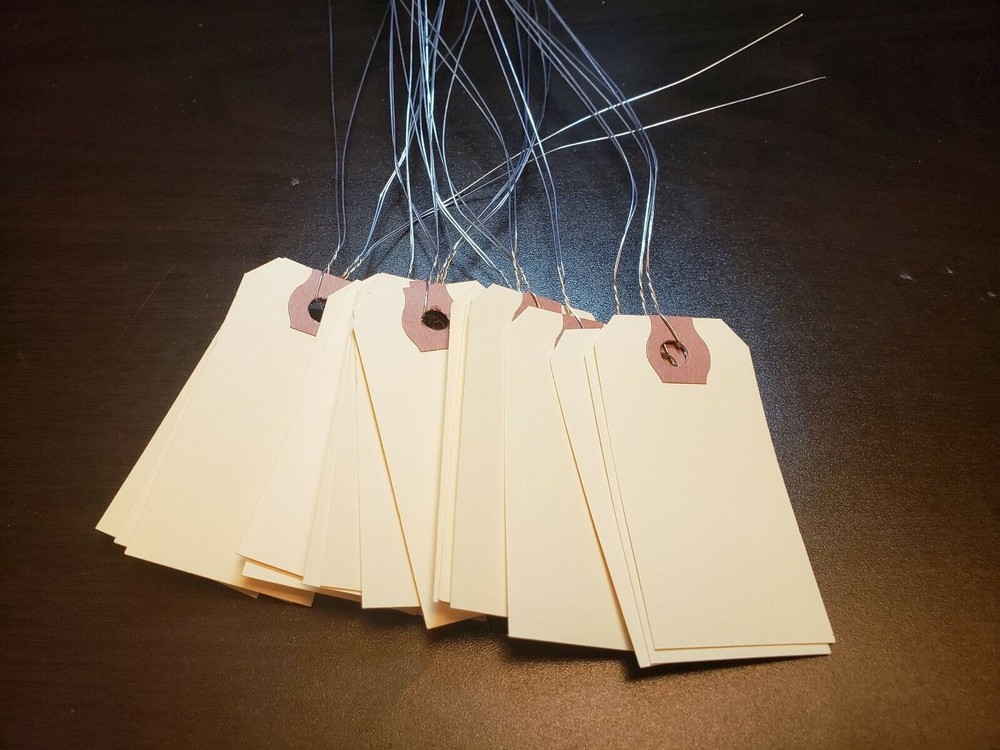 100 pcs- 2 3/4″ x 1 3/8″ Size 1 Manila Inventory Pre-Wired Price Tags with Wire