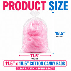 Cotton Candy Bags 11.5″ x 18.5″ Clear Plastic Quick Pak Bags w/ Twist Ties