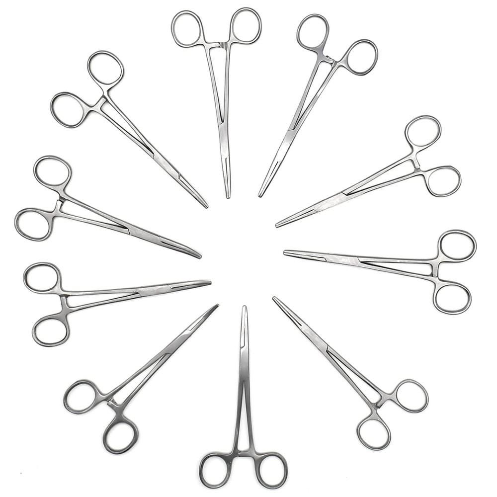 10 Kelly Hemostat Forceps 5.5″ Set Straight+ Curved Locking Dental Fishing Plier