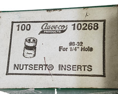 (QTY:100) AUVECO 10268, 8-32 NUTSERT INSERT 1/4 HOLE STEEL TIN PLATED GRIP 0.030