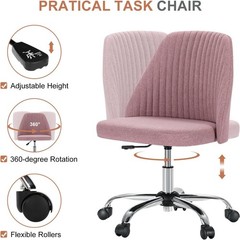 Compact Blush Task Chair – Rolling Armless Design for Students & Professionals