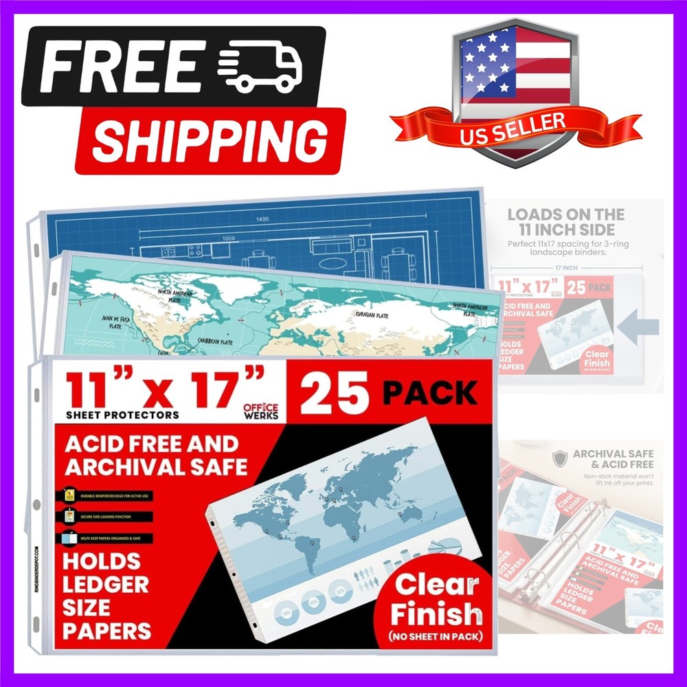11×17 Sheet Protectors, 25 Pack, Heavyweight, Clear Page Protectors | Side Lo…