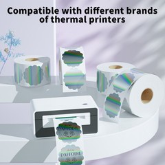400PCS Holographic Thermal Labels 2″ Flower Thanks Stickers for Logo Design Tag