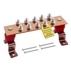 7.88×2 Inch 600A Copper Grounding Bar Kit 10 Terminal Positions Hub