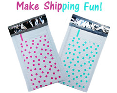 4×8″ Pink,Teal, Gold Polka Dot Poly Bubble Mailers, Padded Shipping Envelopes
