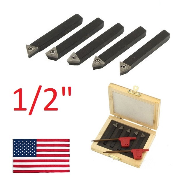 5 pc 1/2″ Lathe Indexable Carbide Insert + Turning Tooling Bit Holder Set