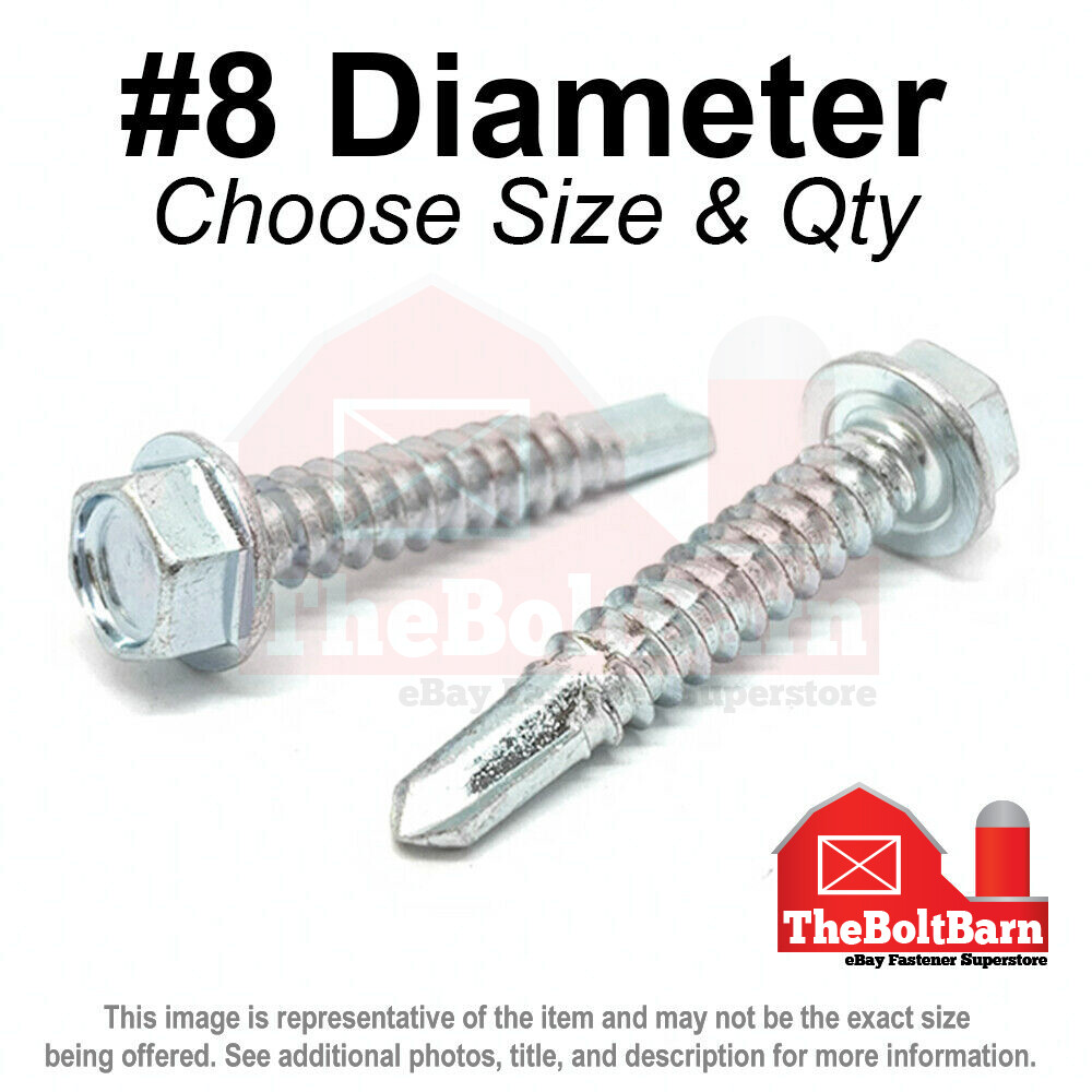 #8 Hex Washer Head Self Drilling Sheet Metal Screws Zinc (Pick Length & Qty)