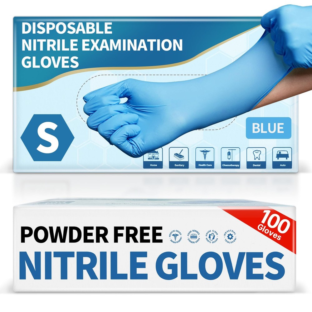 Medguy Powder-Free Nitrile Exam Gloves, 4.5 Mil, 100 Pcs Small, Small (Blue)