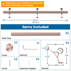 6Ft Bar Foot Rail Kit Undercounter Mount Hardware and Tubing Complete Kit 2” OD