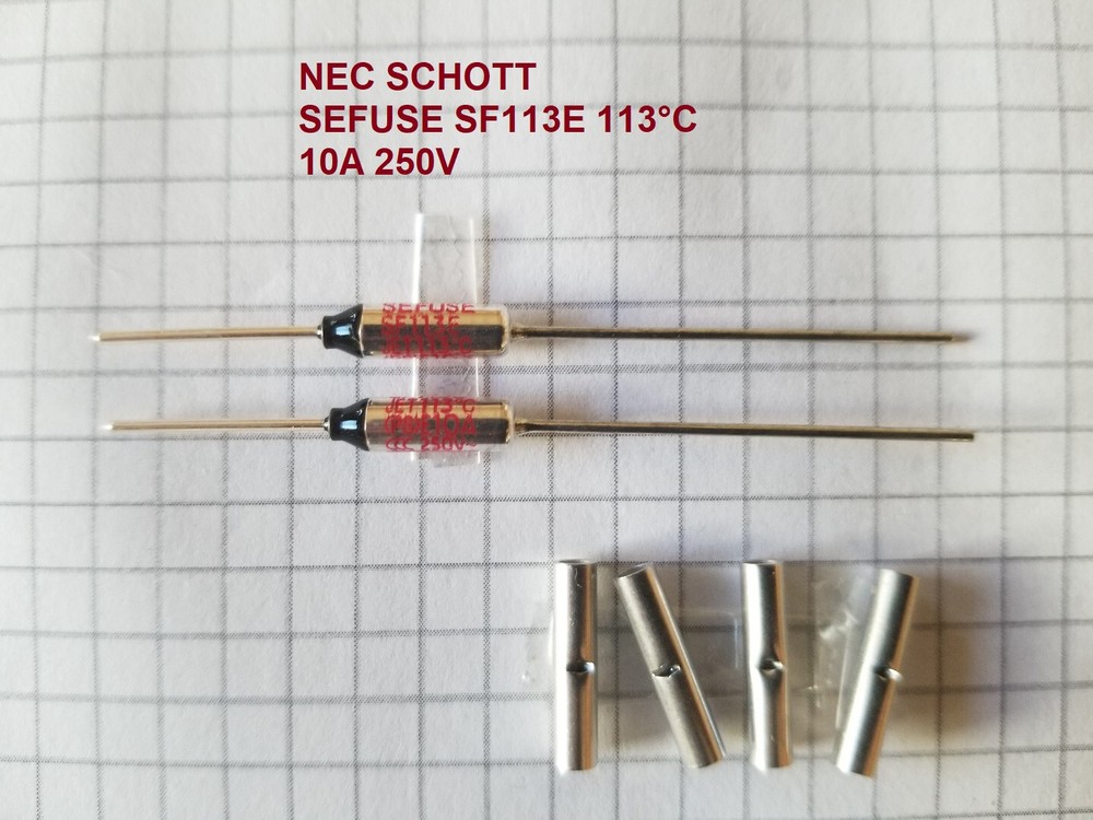Thermal Fuse Cutoff SEFUSE SF113E 113°C 10A 250V (Pack of 2) w/4 Butt Connectors